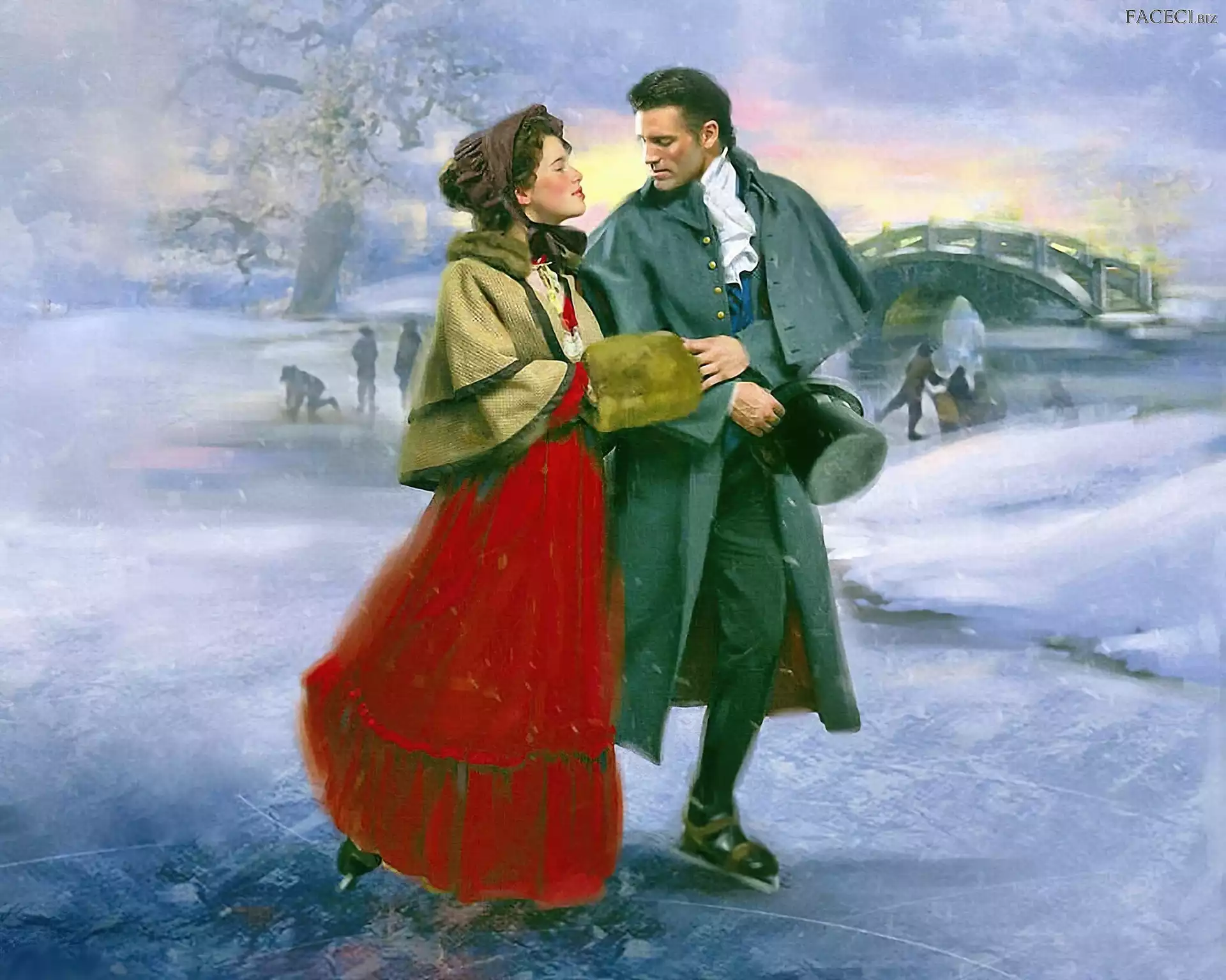 Mężczyzna, Zima, Kobieta, Lodowisko